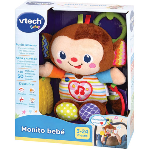 Monito bebé, peluche sonajero con mordedor